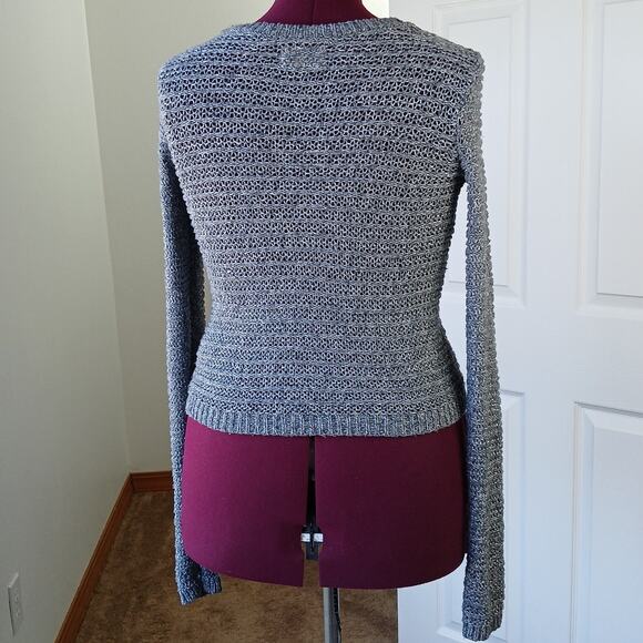 Hollister Grey Sparkle Knit Sweater Medium repaired bejeweled silver lightweight - Picture 3 of 16